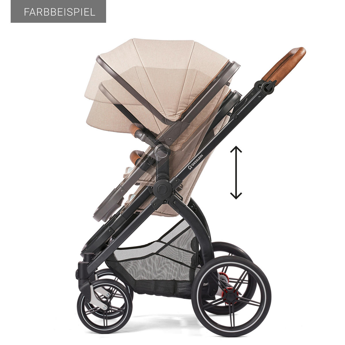 KINDERWAGENSET FX4 Life  - Schwarz/Altrosa, Basics, Textil/Metall (57/129/100cm) - Gesslein