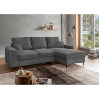 ECKSCHLAFSOFA  mit Liegefunktion, Rücken echt Cord Grau  - Schwarz/Grau, KONVENTIONELL, Textil/Metall (237/143cm) - Livetastic