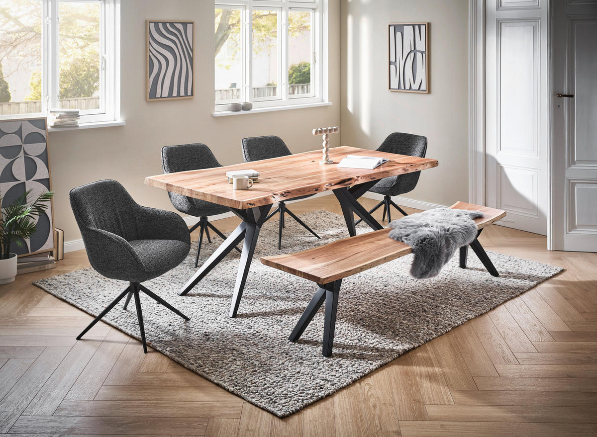 ESSTISCH in Holz, Metall 200/100/76 cm  - Schwarz/Akaziefarben, LIFESTYLE, Holz/Metall (200/100/76cm) - Landscape