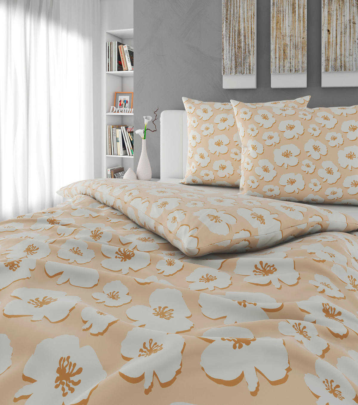 POSTELJNINA 200/200 cm saten siva, večbarvno, bela  - siva/bela, Konvencionalno, tekstil (200/200cm) - Esposa