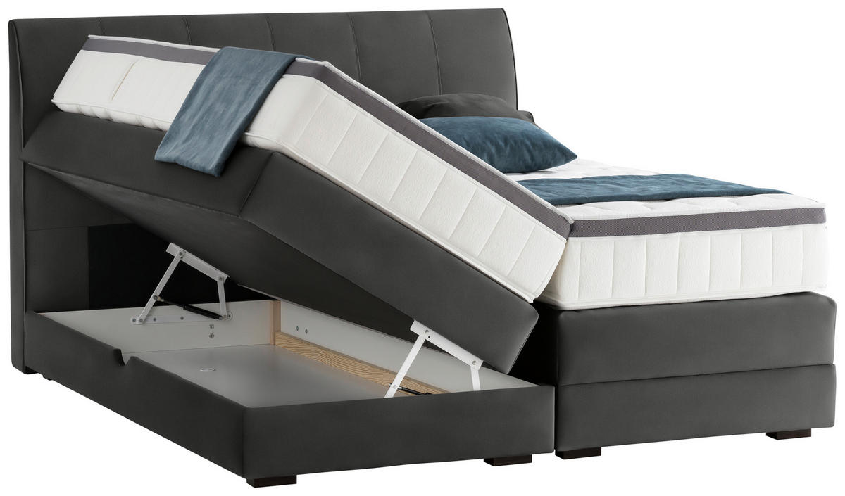 BOXSPRINGBETT 200/200 cm  in Anthrazit  - Wengefarben/Anthrazit, KONVENTIONELL, Holz/Textil (200/200cm) - Novel