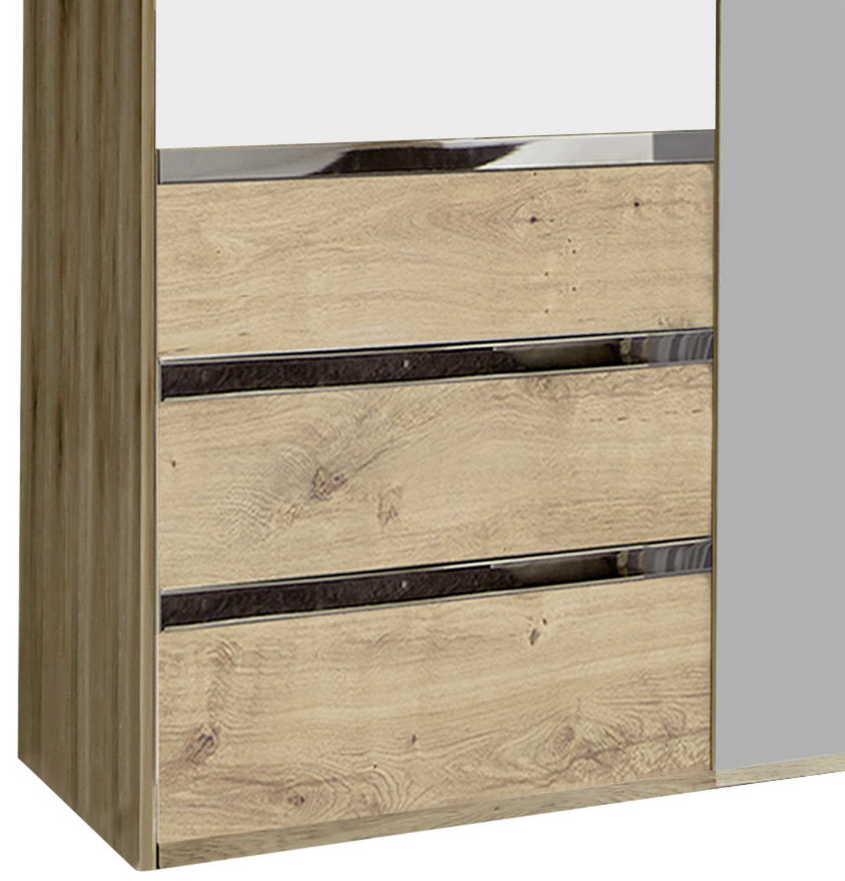 DREHTÜRENSCHRANK in Silberfarben, Weiss, Eichefarben  - Chromfarben/Weiss, Modern, Glas/Holzwerkstoff (150/216/58cm) - MID.YOU