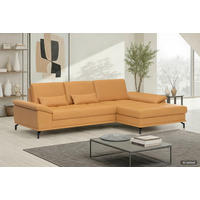 ECKSOFA COSTELLO E Currygelb Echtleder Nierenkissen, Armteilverstellung, Sitztiefenverstellung  - Currygelb/Schwarz, Basics, Leder/Textil (301/176cm) - Sit & More
