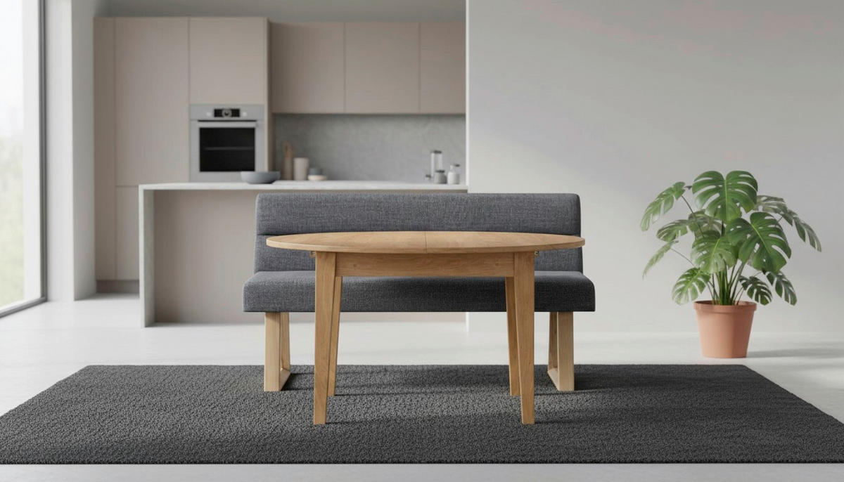 SITZBANK 140/82/61 cm Leinenoptik Eichefarben, Dunkelgrau Eiche massiv  - Eichefarben/Dunkelgrau, MODERN, Holz/Textil (140/82/61cm) - Livetastic