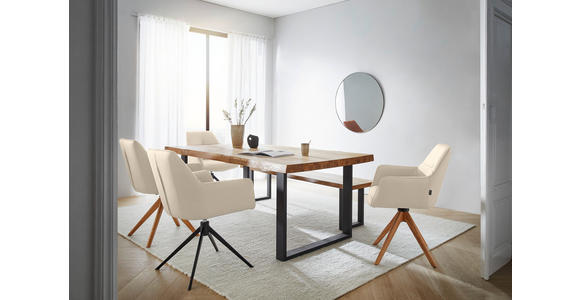 ARMLEHNSTUHL in Echtleder pigmentiert - Eichefarben/Beige, Design, Leder/Holz (60/87,5/63,5cm) - Novel