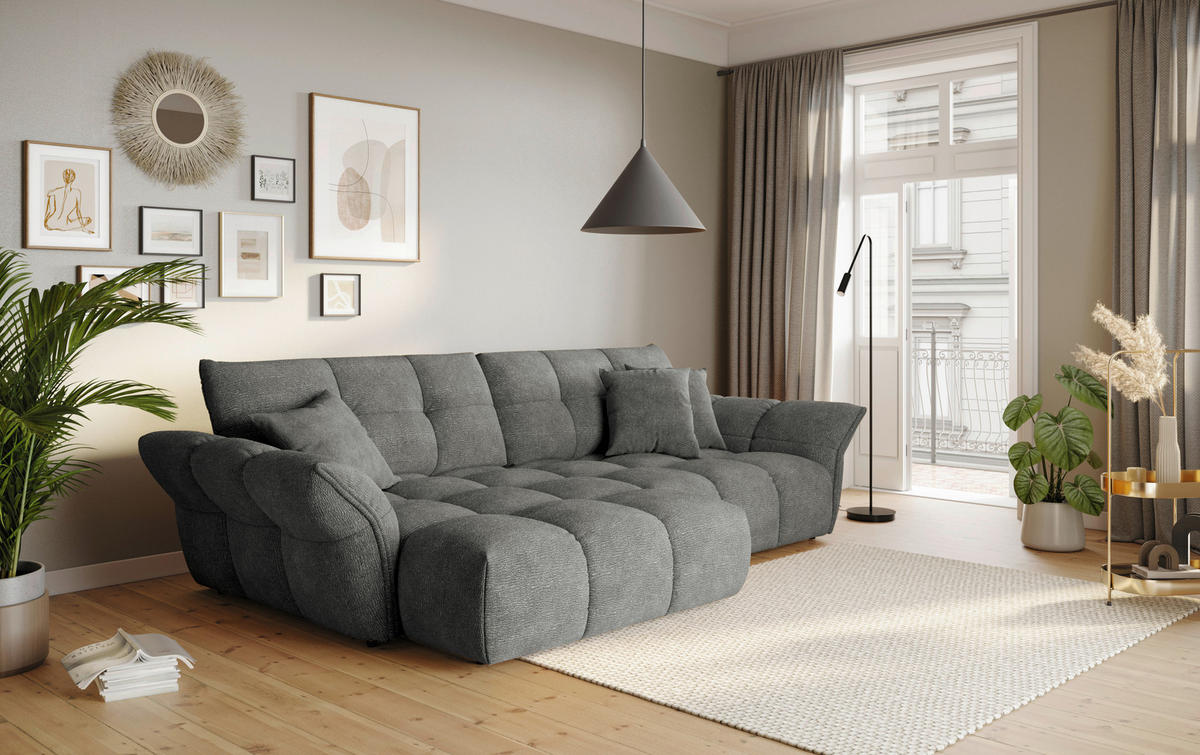 ECKSOFA Anthrazit Chenille Rücken echt  - Anthrazit/Schwarz, Design, Kunststoff/Textil (177/312cm) - Welnova