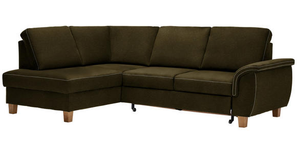 ECKSOFA Olivgrün Flachgewebe  - Eichefarben/Olivgrün, Design, Holz/Textil (185/253cm) - Cantus