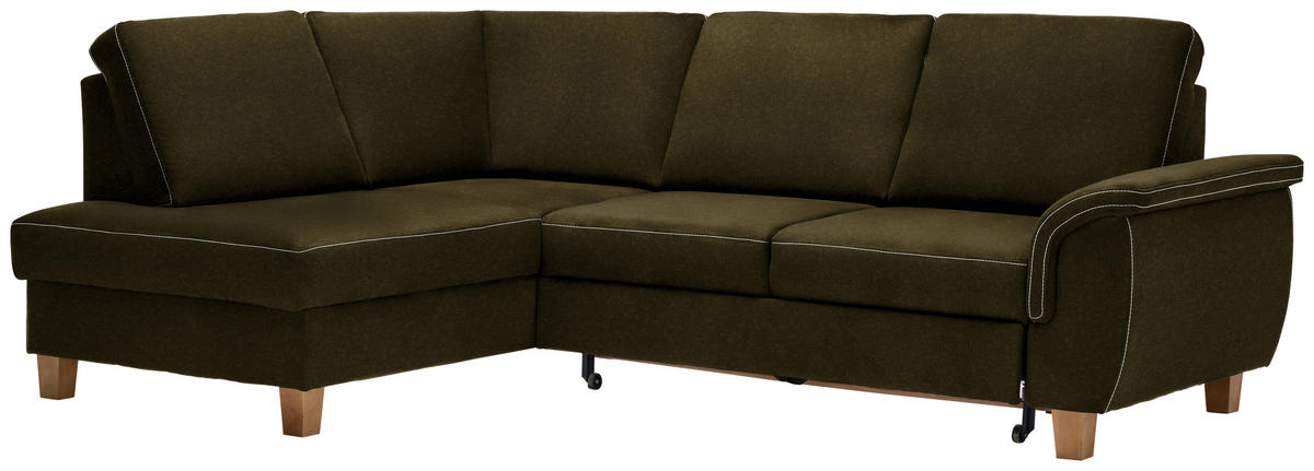 ECKSOFA in Flachgewebe Olivgrün  - Eichefarben/Olivgrün, Design, Holz/Textil (185/253cm) - Cantus
