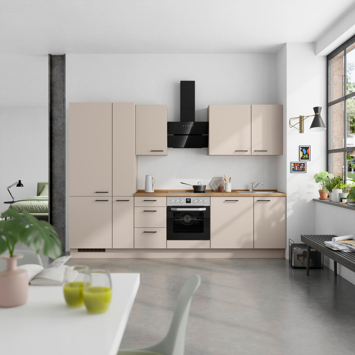 KÜCHENLEERBLOCK 300 cm   in Eichefarben, Sandfarben  - Sandfarben/Eichefarben, MODERN, Holzwerkstoff/Metall (300cm) - Nobilia