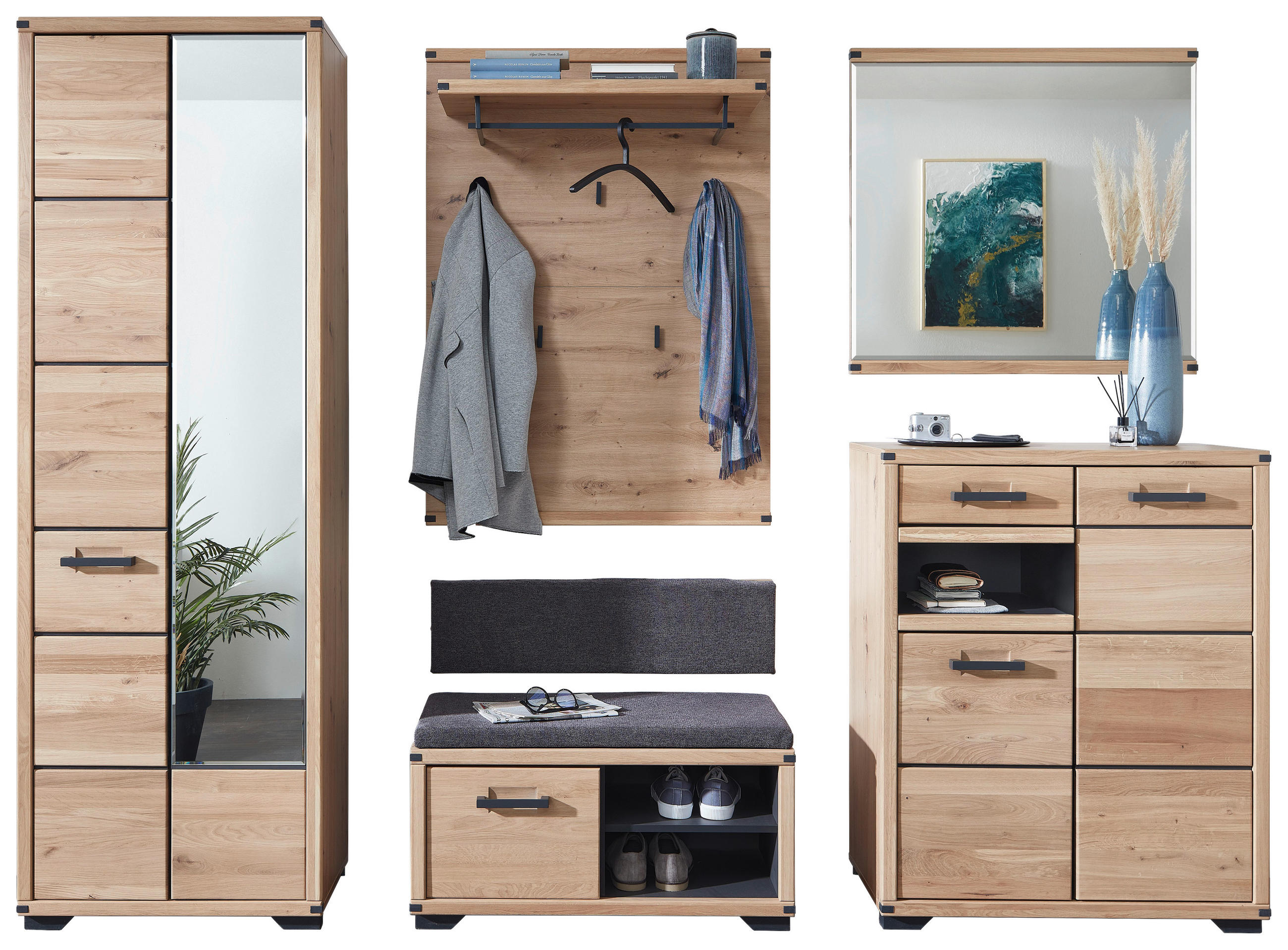 GARDEROBE 5-teilig  in 268/204/41 cm  - Wildeiche/Graphitfarben, Natur, Holz/Holzwerkstoff (268/204/41cm) - Linea Natura