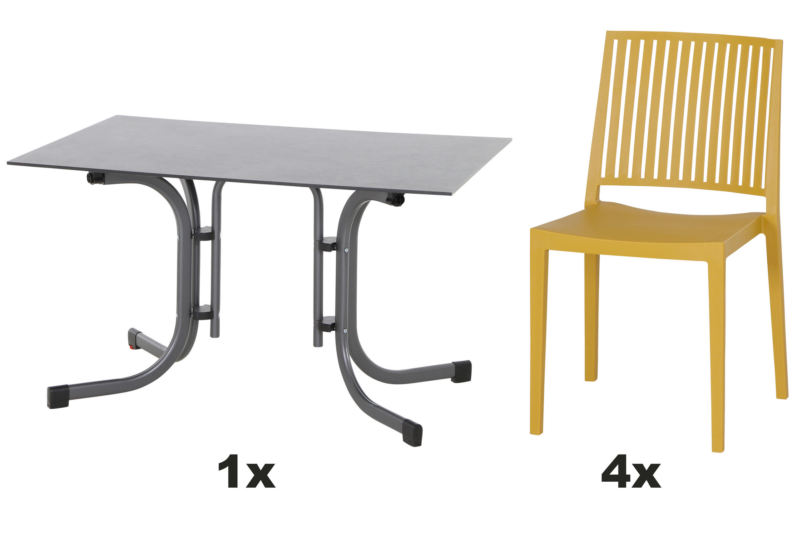 GARTENGARNITUR 5-teilig  - Anthrazit/Gelb, Basics, Holzwerkstoff/Kunststoff (80/80/120cm) - Siena Garden