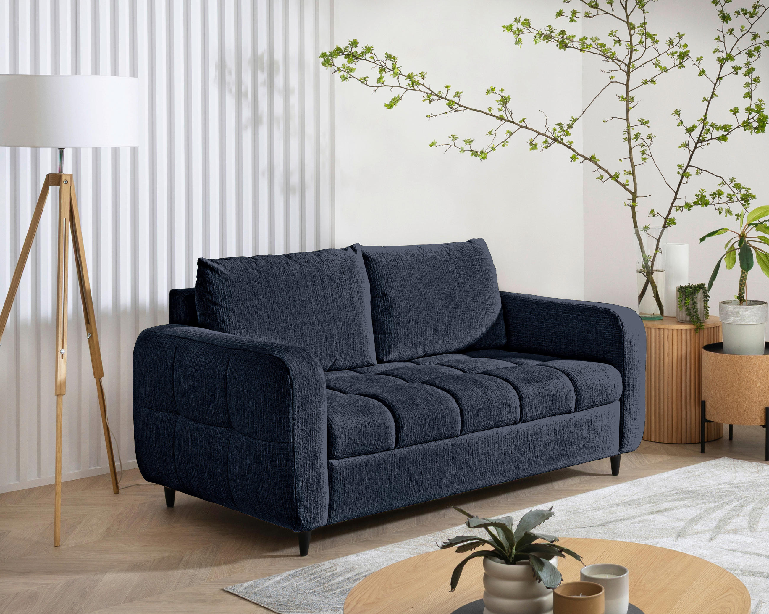 2-SITZER-SOFA Flachgewebe Dunkelblau  - Schwarz/Dunkelblau, MODERN, Holz/Textil (167/88/101cm) - Lomoco