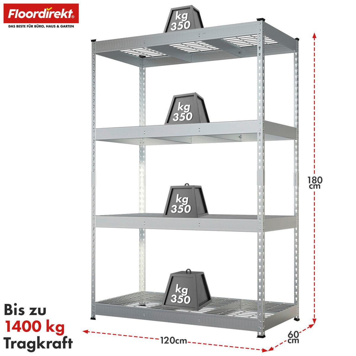 SCHWERLASTREGAL 120/180/60 cm  - Zinkfarben, Basics, Metall (120/180/60cm) - Florella