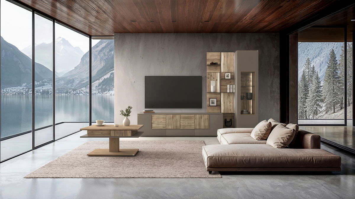 WOHNWAND  in Grau, Wildeiche 272/196/50 cm  - Wildeiche/Grau, Design, Glas/Holz (272/196/50cm) - Voglauer