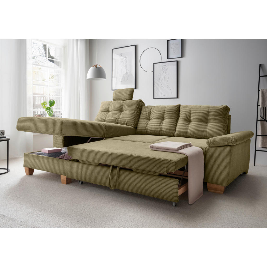Thumbnail - Livetastic Ecksofa, Olivgrün, Textil, Buche, 4-Sitzer, Füllung: Schaumstoff, Ottomane links, L-Form, 270x176 cm, Liegefu...