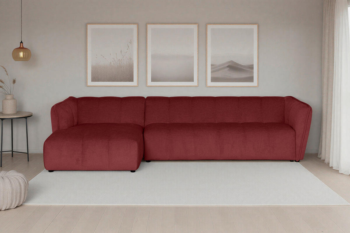 ECKSOFA  LIVOLI Bordeaux Chenille  - Bordeaux/Schwarz, Design, Textil (160/306cm) - MID.YOU