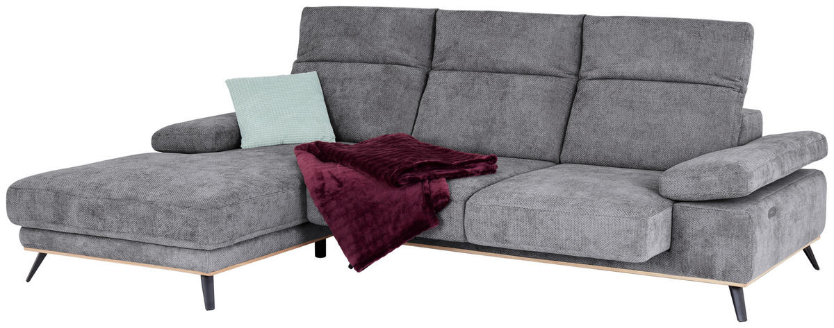 ECKSOFA in Struktur Grau  - Schwarz/Grau, Modern, Textil/Metall (194/283cm) - MID.YOU