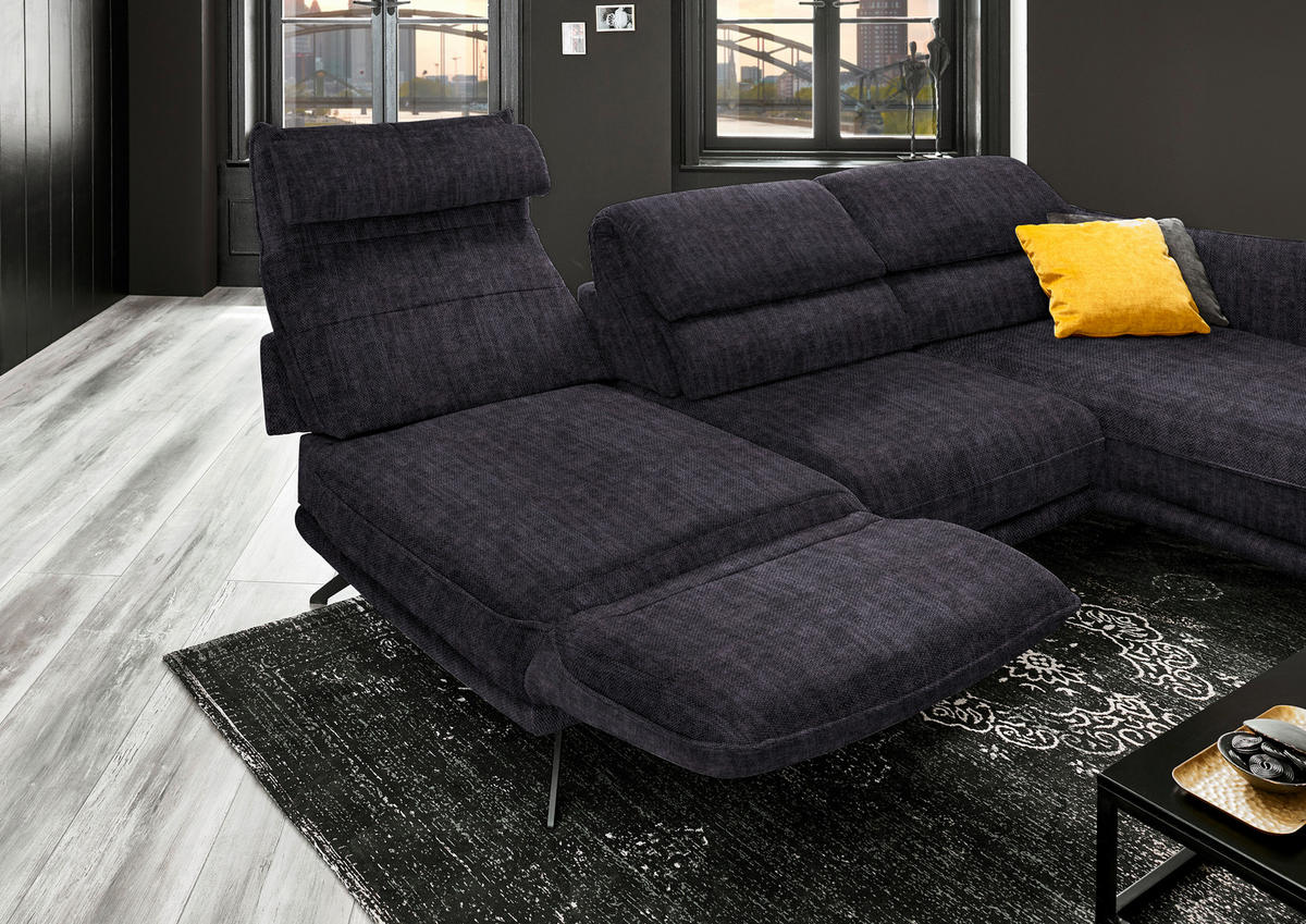 ECKSOFA in Velours Anthrazit  283/153 cm  - Anthrazit/Schwarz, Design, Textil/Metall (283/153cm) - Valdera