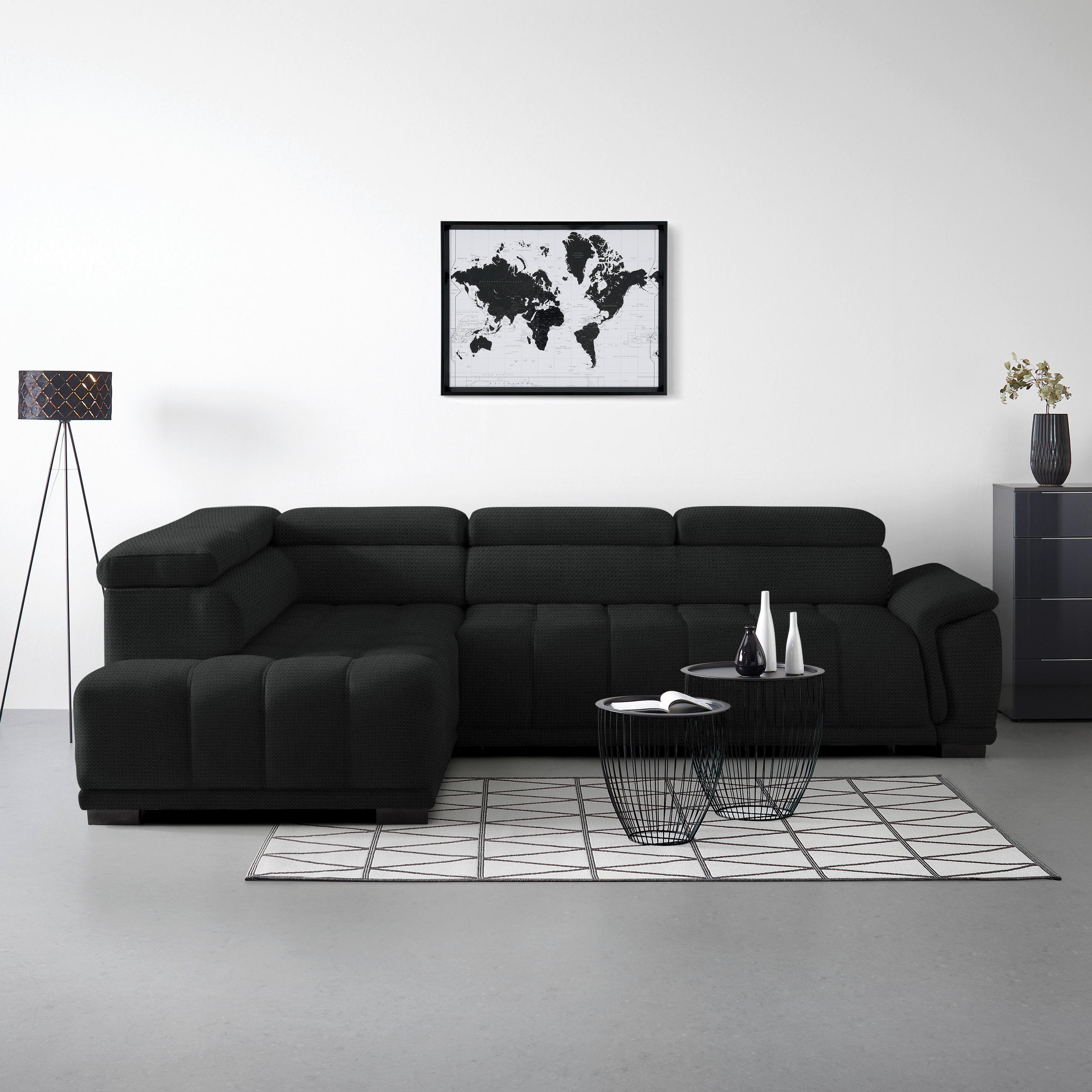 HÖRNSOFFA i chenille, vävt tyg antracit  - svart/antracit, Modern, textil/plast (106/283cm) - MID.YOU