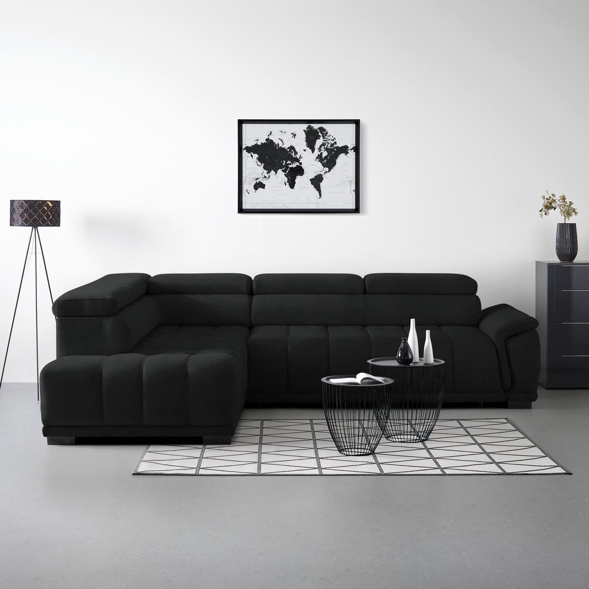 HÖRNSOFFA i chenille, vävt tyg antracit  - svart/antracit, Modern, textil/plast (106/283cm) - MID.YOU