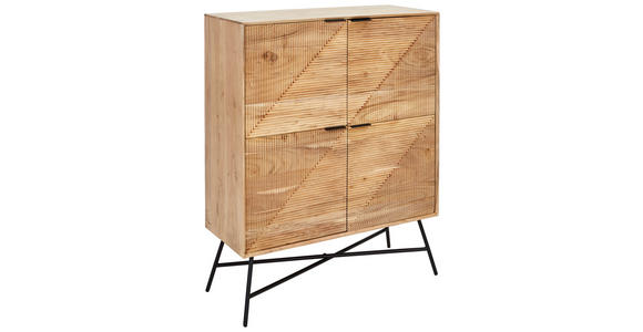 HIGHBOARD Akazie vollmassiv Schwarz, Akaziefarben Einlegeböden  - Schwarz/Akaziefarben, Design, Holz/Metall (105/135/45cm) - Ambia Home