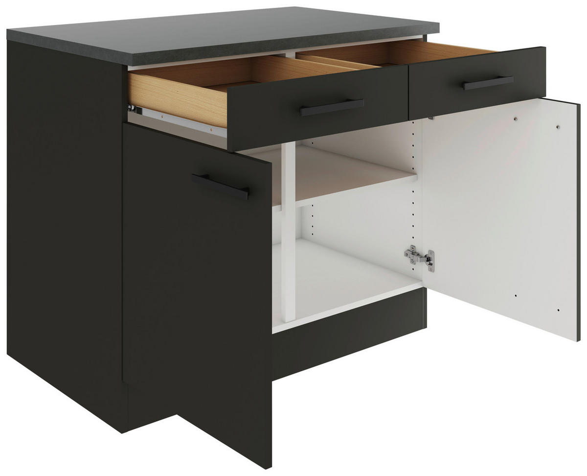 KÜCHENUNTERSCHRANK 100/84,8/60 cm  in Anthrazit  - Anthrazit/Buchefarben, Basics, Holzwerkstoff/Metall (100/84,8/60cm) - Optifit