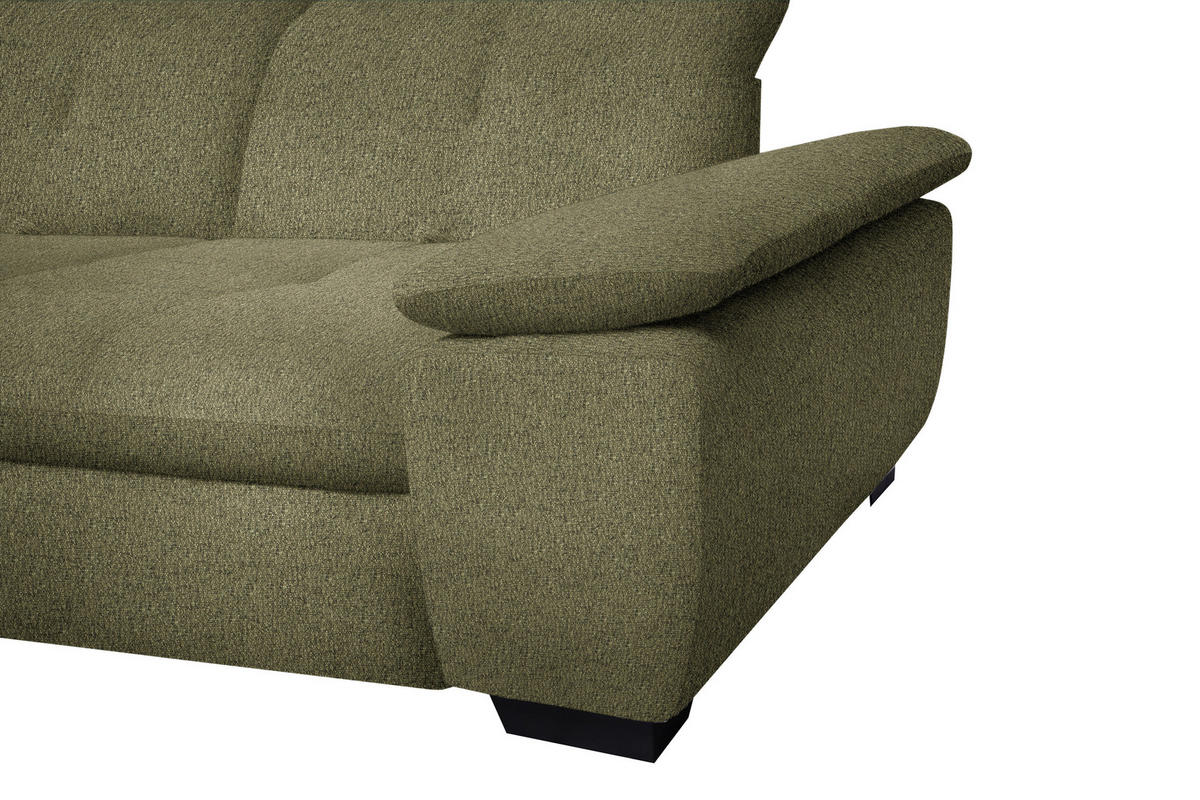 ECKSOFA in Flachgewebe Olivgrün  - Schwarz/Olivgrün, Design, Textil/Metall (313/242cm) - Xora