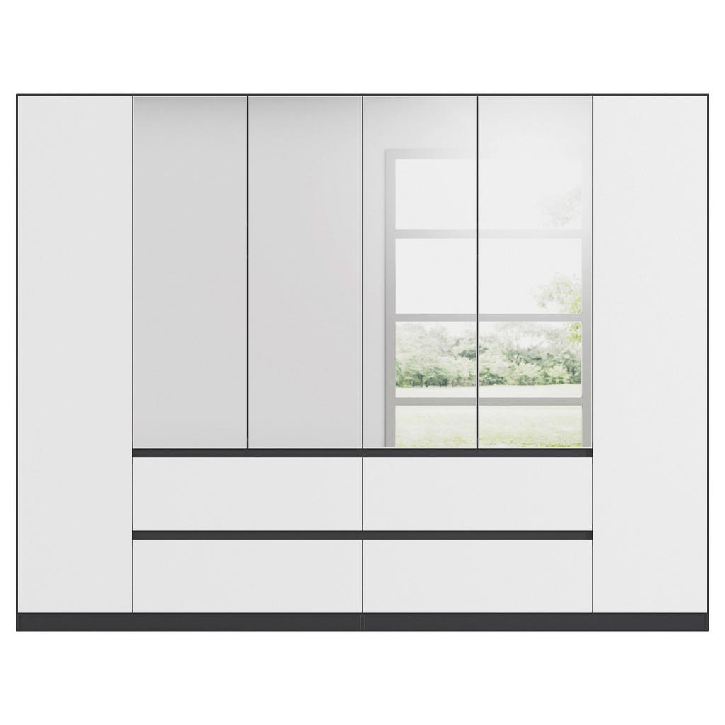 Thumbnail - Rauch Möbel Drehtürenschrank, Grau, Silber, Weiß, Holzwerkstoff, 4 Fächer, 4 Schubladen, 271x210x54 cm, Blauer Engel, Go...