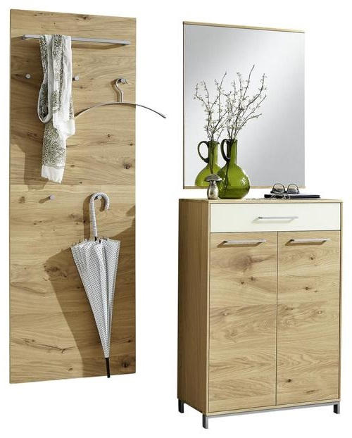 GARDEROBE Weiß, Eichefarben - Eichefarben/Weiß, Design, Glas/Holz (140/195/37cm)