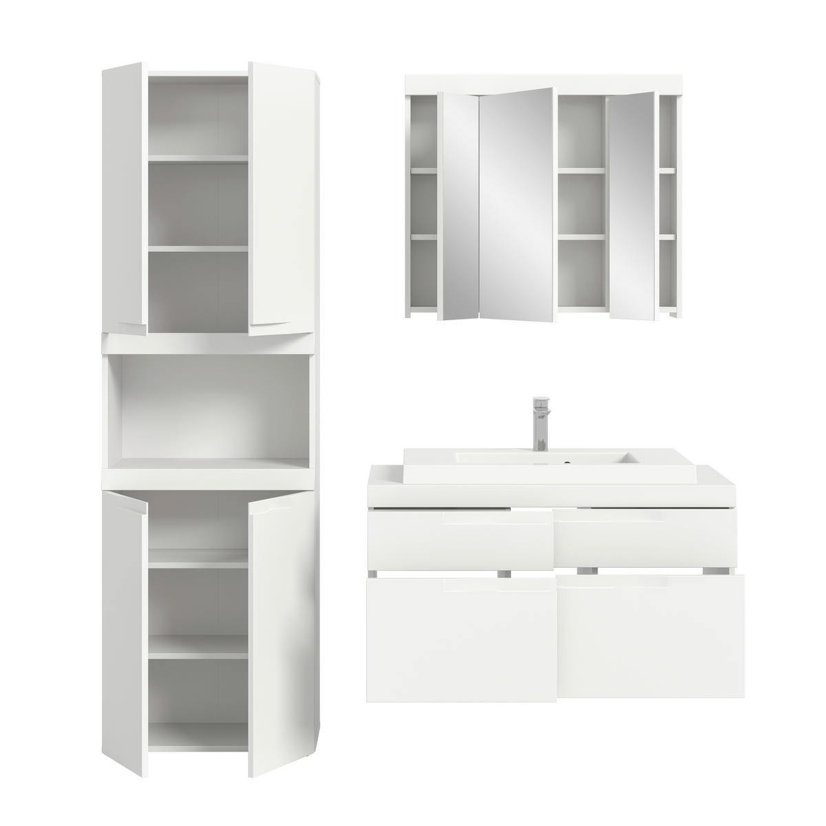 BADEZIMMER 4-teilig  in 175 cm  - Schwarz/Weiß, Trend, Glas/Holzwerkstoff (175cm) - MID.YOU