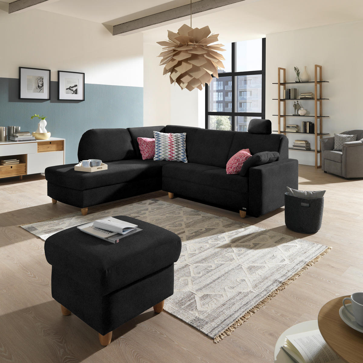 ECKSOFA in Flachgewebe Anthrazit  208/227 cm  - Eichefarben/Anthrazit, KONVENTIONELL, Holz/Textil (208/227cm) - Sedda