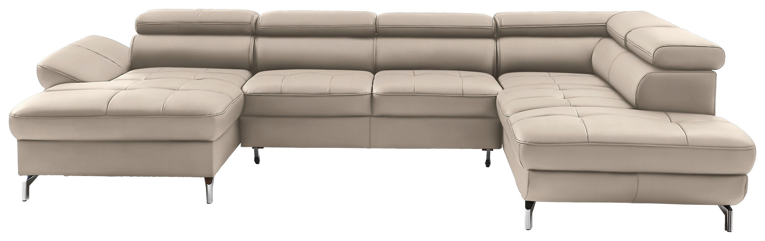 WOHNLANDSCHAFT in Echtleder Creme  - Silberfarben/Creme, Design, Leder/Metall (170/340/220cm) - Novel