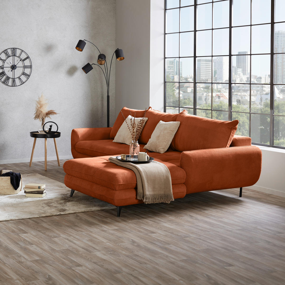 ECKSOFA WAVE Orange Struktur  - Beige/Schwarz, MODERN, Textil/Metall (266/189cm) - MID.YOU
