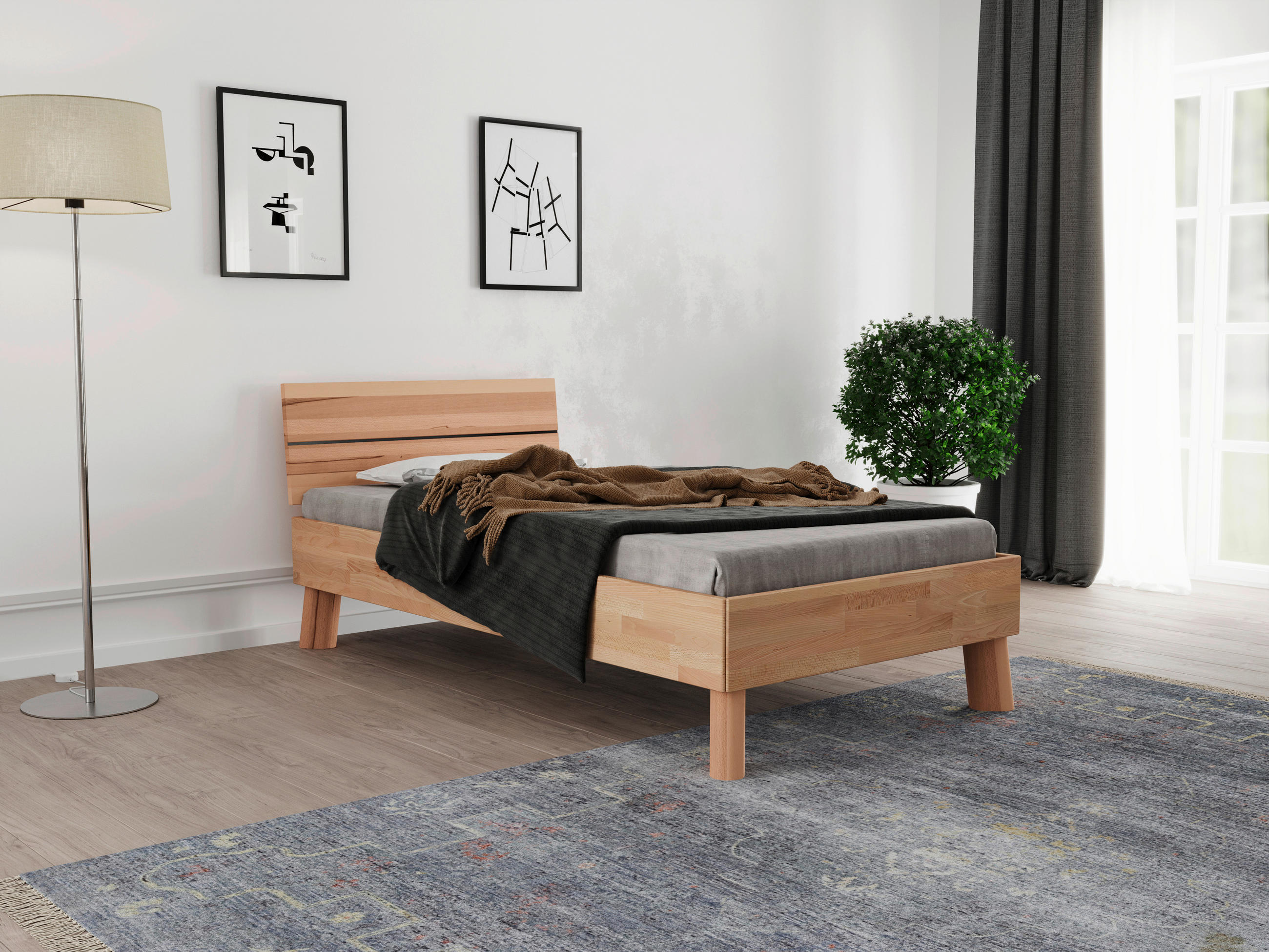 BETT 100/200 cm  in Kernbuche  - Kernbuche, MODERN, Holz (100/200cm) - MID.YOU