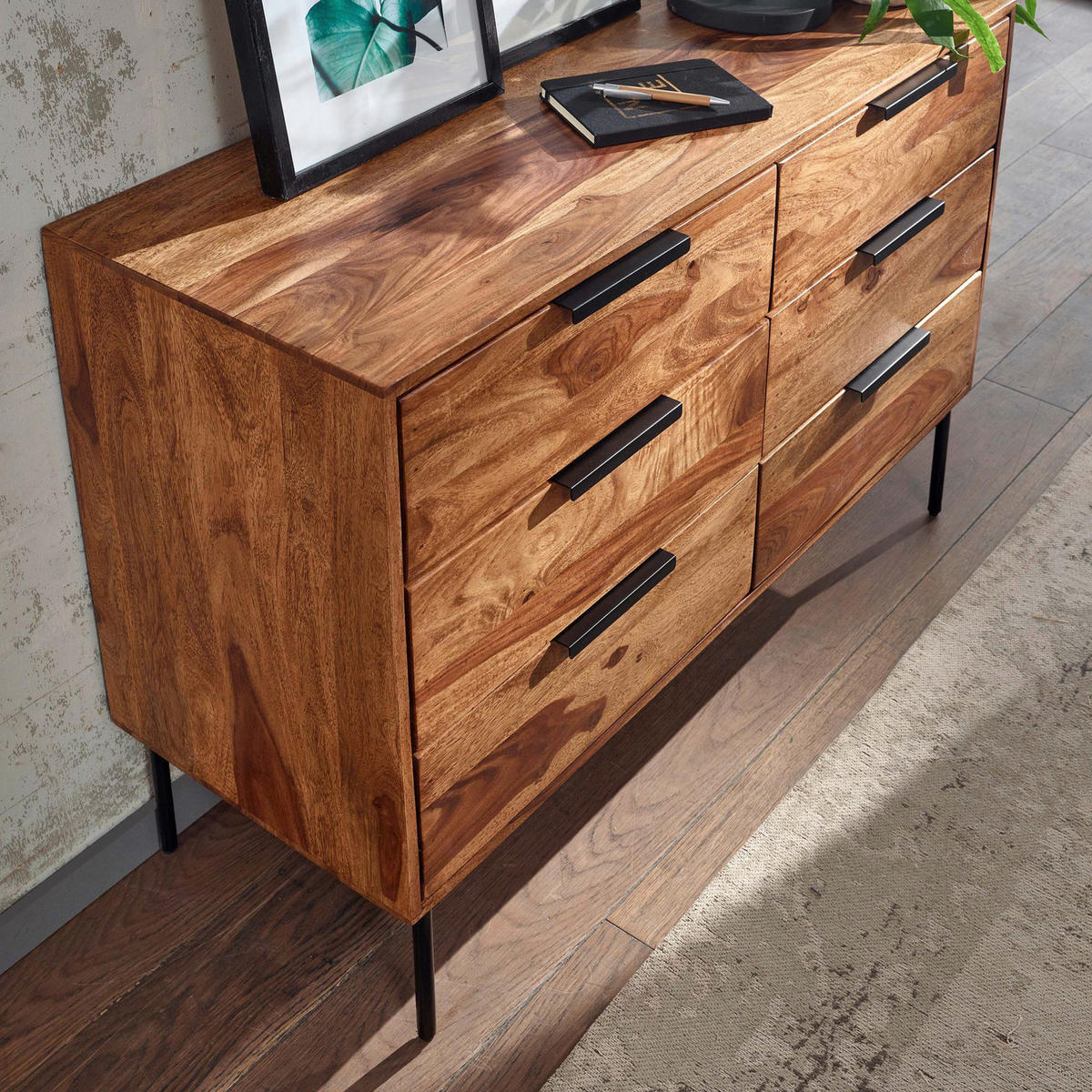 SIDEBOARD 117/80/42 cm  - Sheeshamfarben/Schwarz, Design, Holz/Metall (117/80/42cm) - MID.YOU