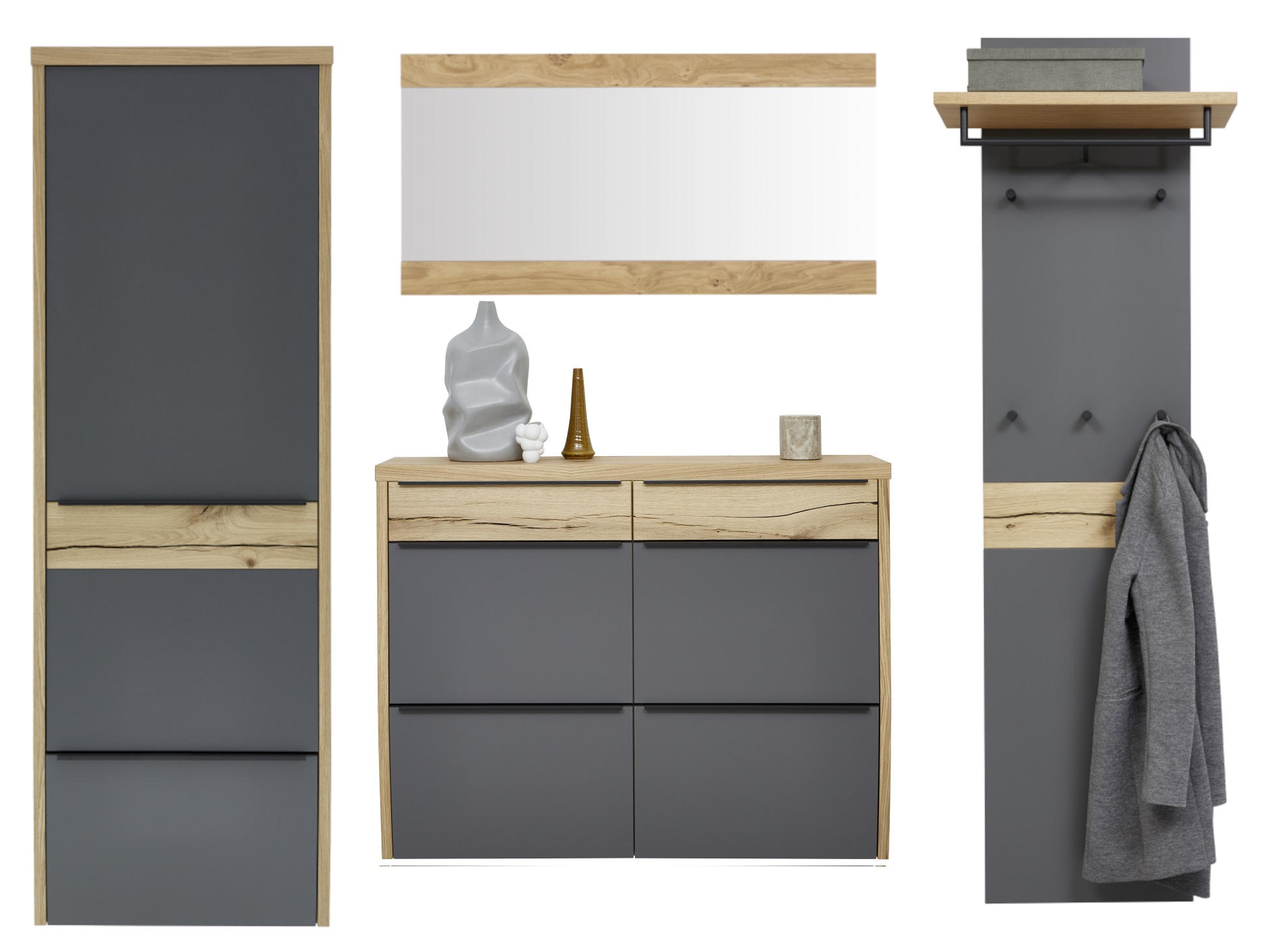 GARDEROBE Grau, Eichefarben - Eichefarben/Grau, Design, Holz (270/200/32cm) - Dieter Knoll
