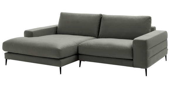 ECKSOFA  in Velours Grau Rücken echt  177/253 cm  - Schwarz/Grau, Design, Textil/Metall (177/253cm) - Dieter Knoll