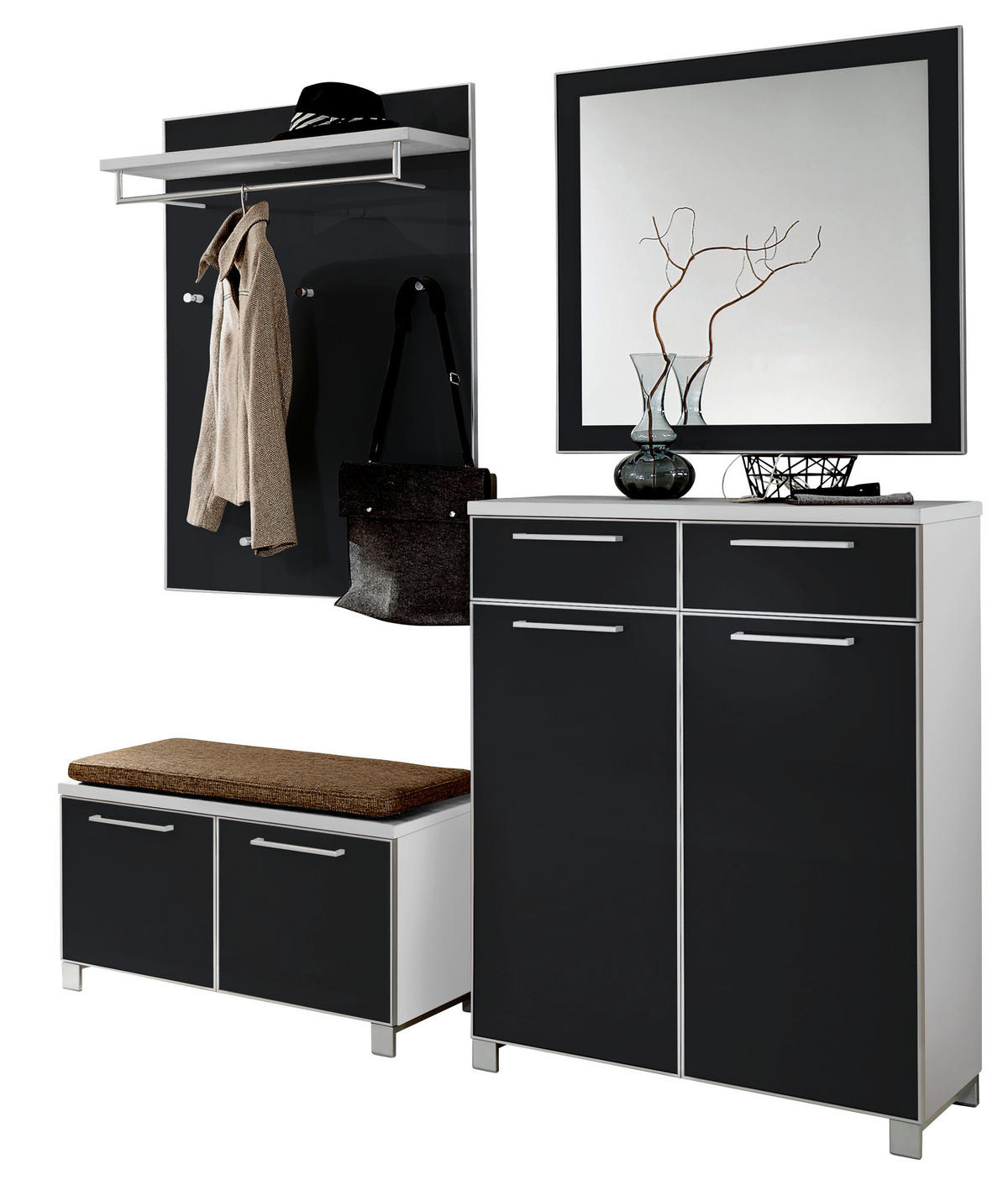 GARDEROBE 5-teilig  in 175/195/40 cm  - Hellbraun/Weiss, Design, Glas/Holzwerkstoff (175/195/40cm)