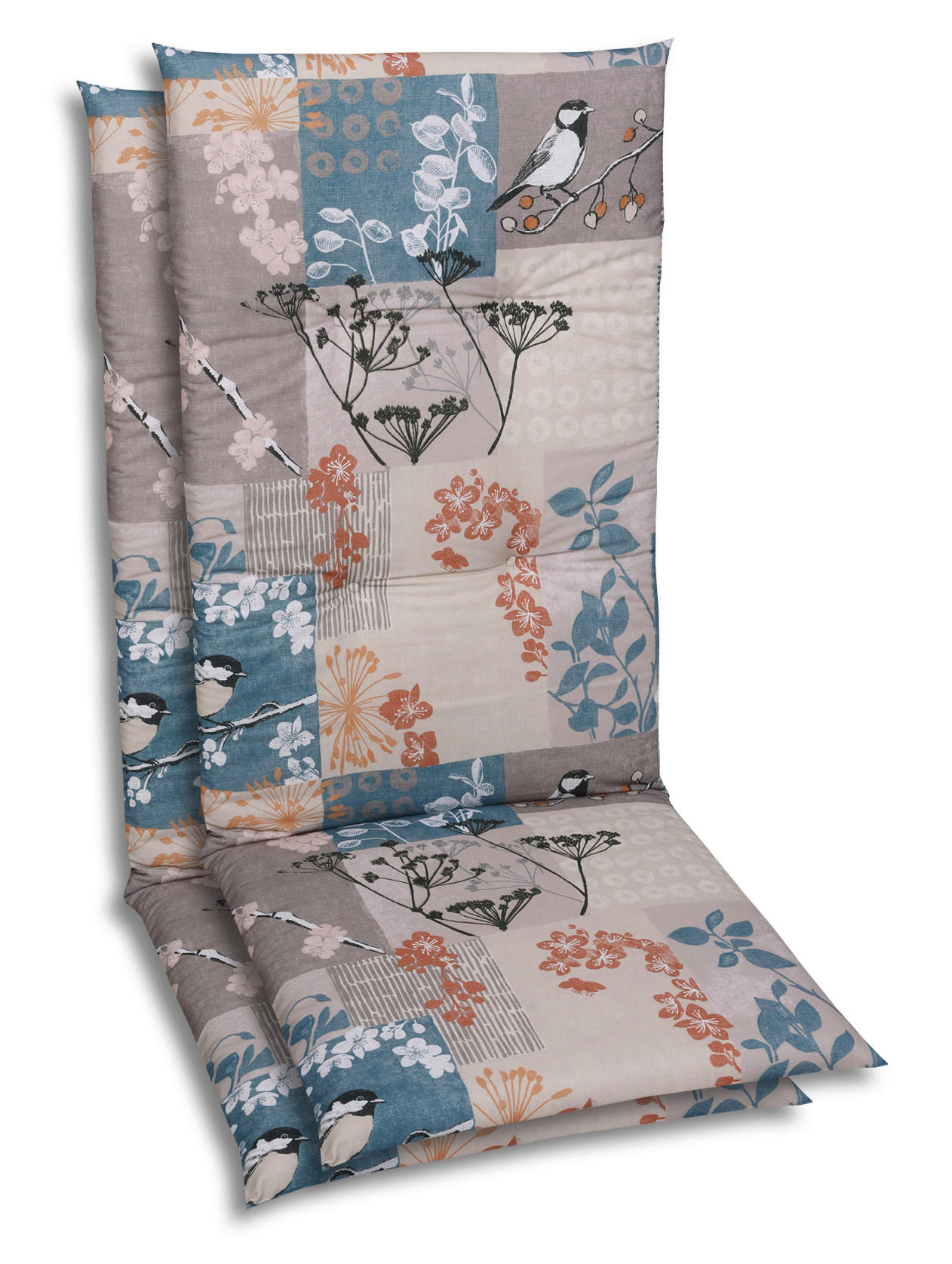 SESSELAUFLAGENSET in Blau, Schwarz, Weiß, Taupe, Rostfarben Blätter  - Taupe/Blau, Basics, Textil (48/4/118cm)
