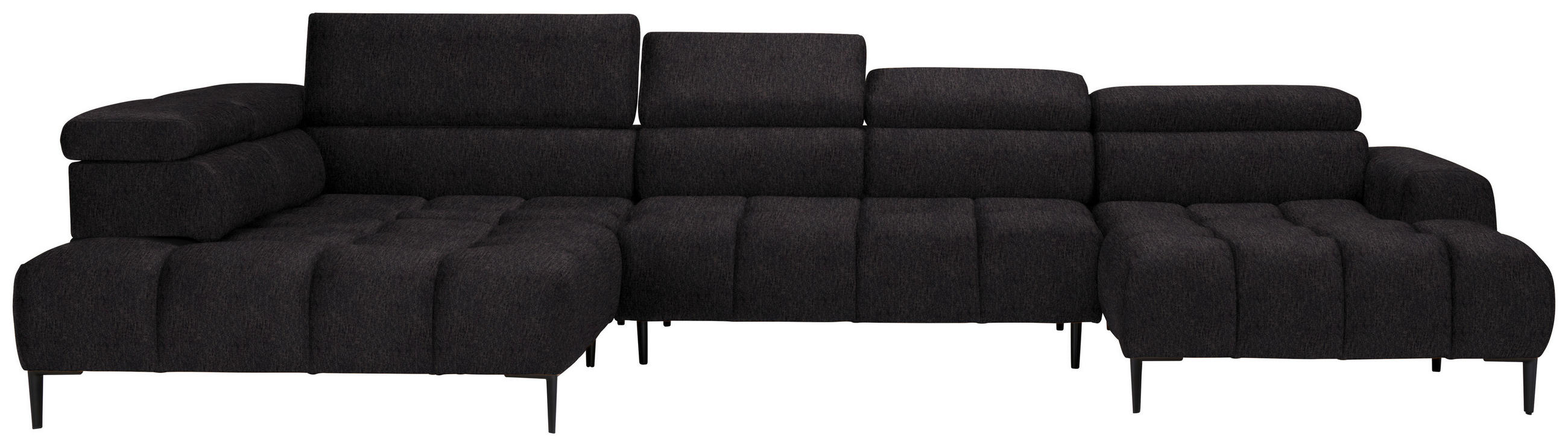 WOHNLANDSCHAFT in Samt, Webstoff Anthrazit  - Anthrazit/Schwarz, Design, Textil/Metall (216/385/177cm) - Welnova