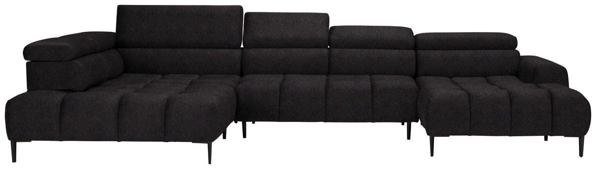 WOHNLANDSCHAFT in Samt, Webstoff Anthrazit  - Anthrazit/Schwarz, Design, Textil/Metall (216/385/177cm) - Welnova