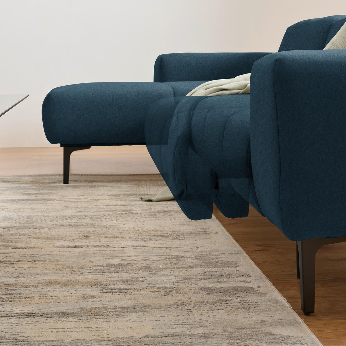 ECKSOFA in Chenille Blau  167/311 cm  - Blau/Schwarz, Design, Textil/Metall (167/311cm) - Xora