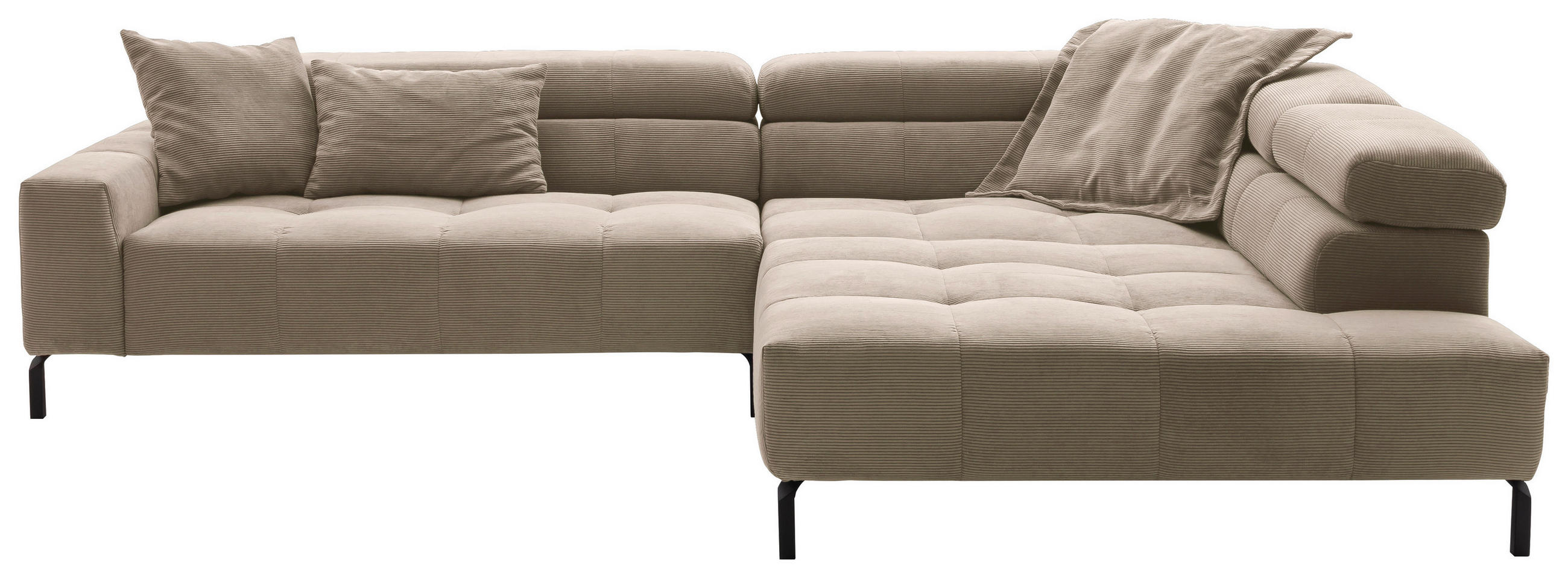 ECKSOFA Taupe Cord  - Taupe/Schwarz, KONVENTIONELL, Textil/Metall (311/219cm) - Hom`in