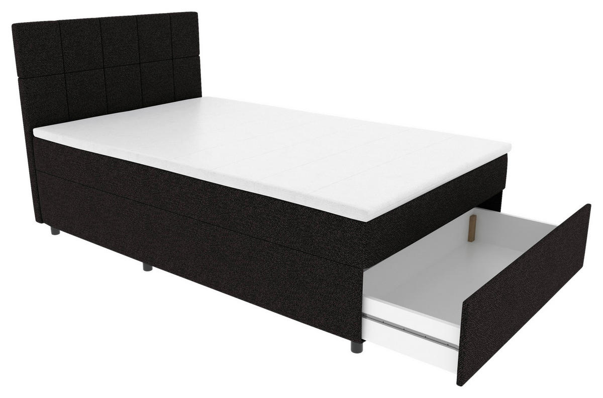 BOXBETT 120/200 cm,  in Schwarz, Matratze, Topper, Bettschublade, H3 = fest  - Schwarz, KONVENTIONELL, Kunststoff/Textil (120/200cm) - Boxxx