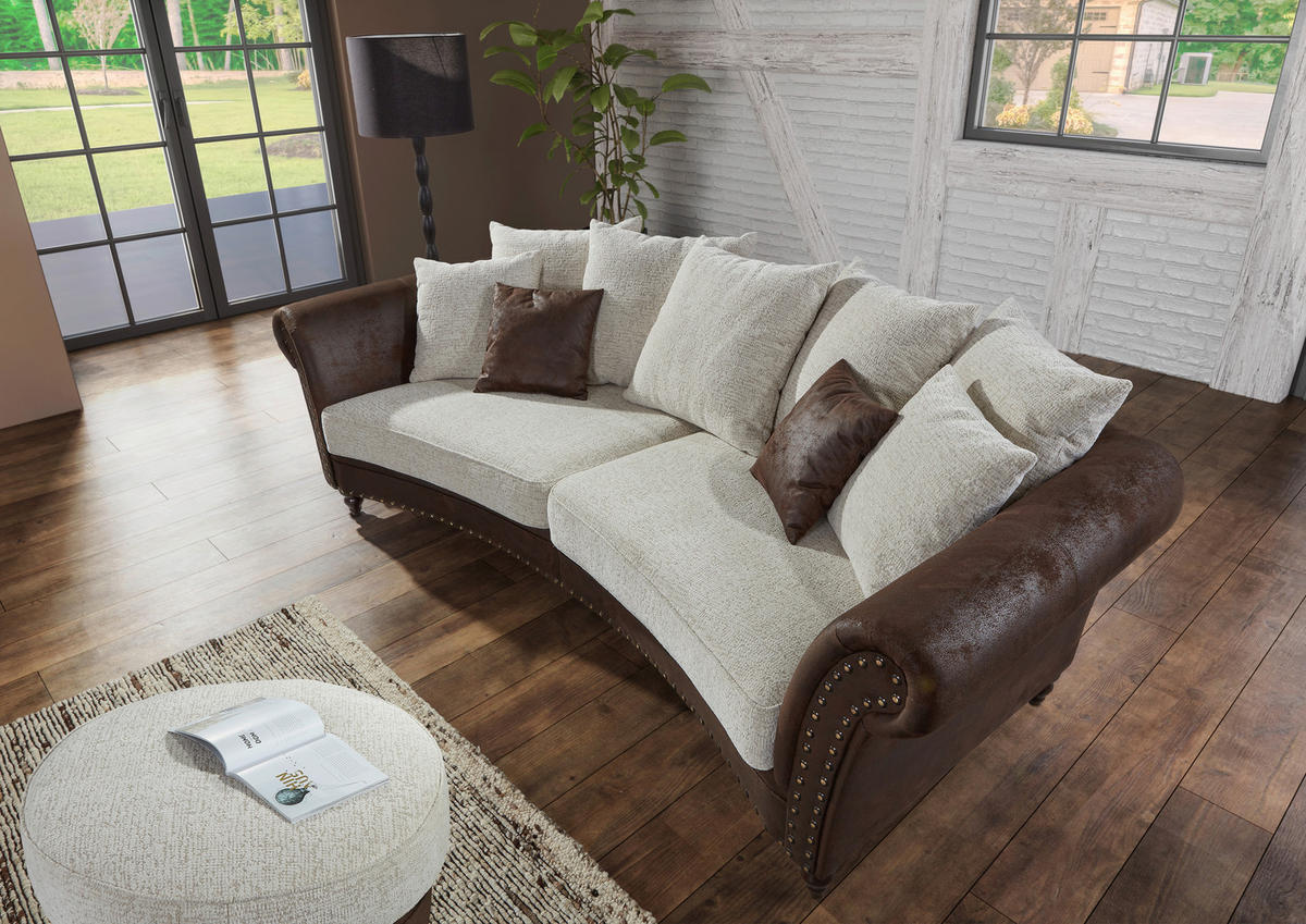 HOCKER Chenille, Mikrofaser Dunkelbraun, Beige  - Dunkelbraun/Beige, ROMANTIK / LANDHAUS, Holz/Textil (75/50/75cm) - Landscape