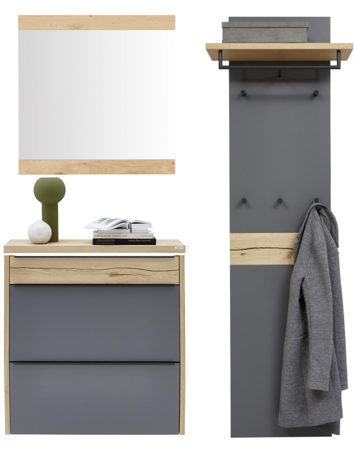GARDEROBE Grau, Eichefarben - Eichefarben/Grau, Design, Holz (170/200/32cm) - Dieter Knoll