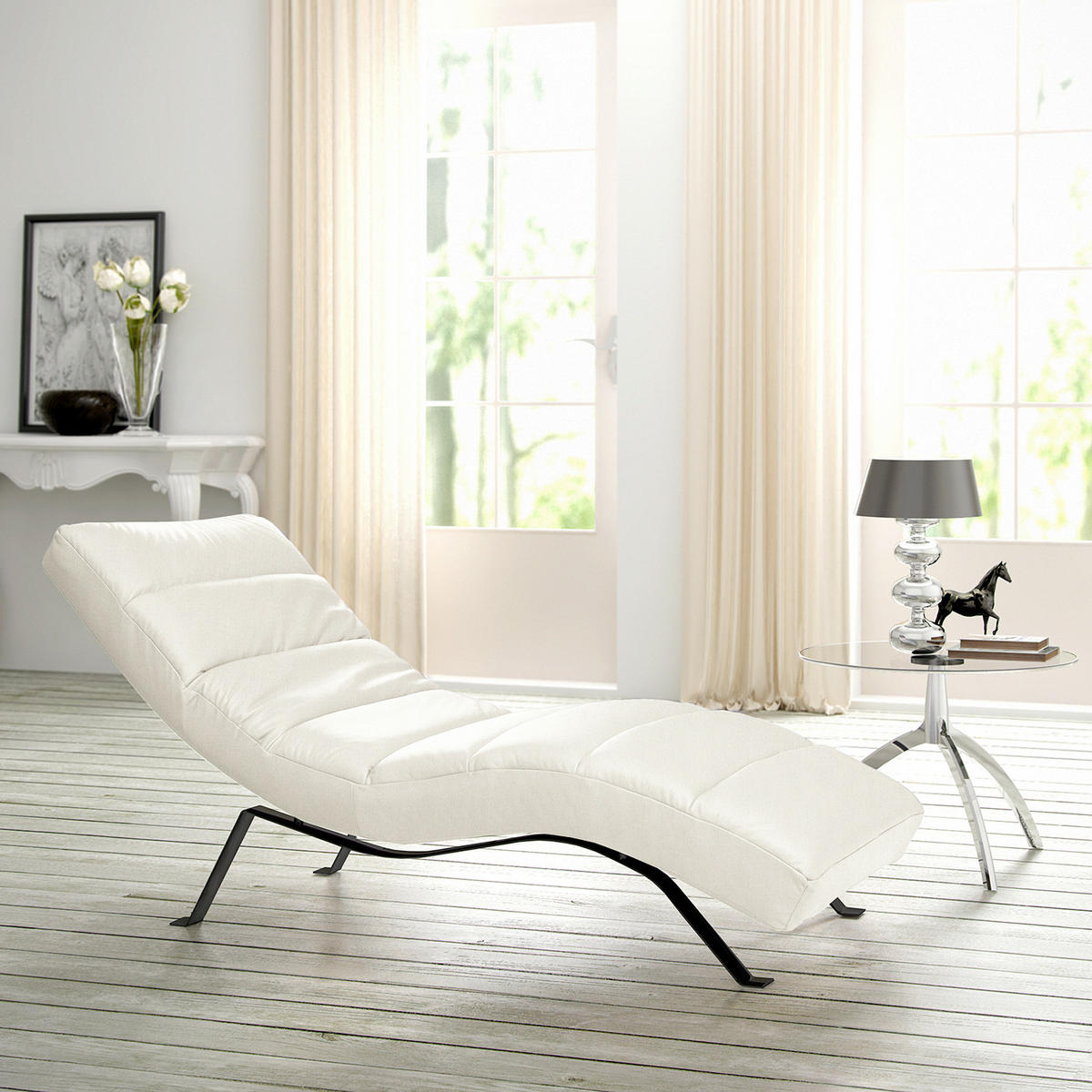 RELAXLIEGE Echtleder Weiß  - Schwarz/Weiß, Design, Leder/Metall (65/65-95/171cm) - Livetastic