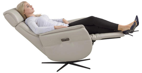 RELAXSESSEL Argo Echtleder Relaxfunktion, Kopfteilverstellung, Rücken echt    - Hellgrau, Design, Leder (71/110/80cm) - Novel