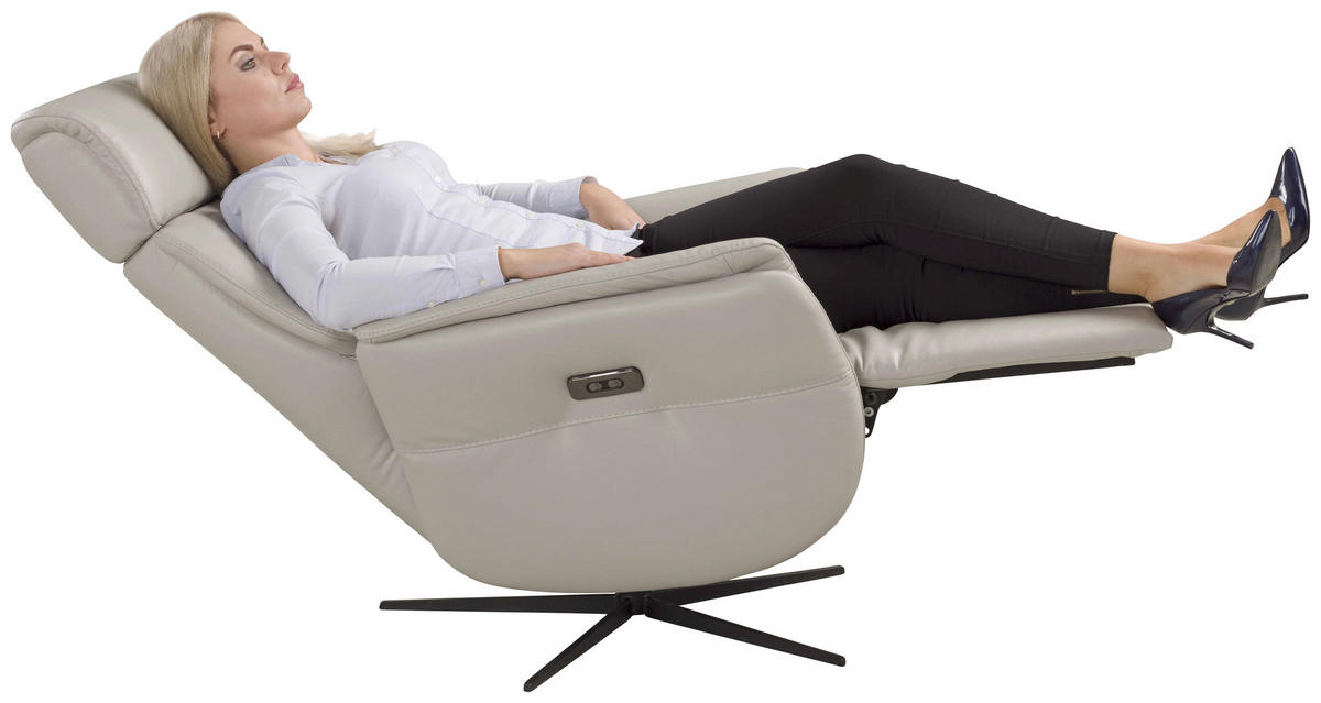RELAXSESSEL Argo Echtleder Relaxfunktion, Kopfteilverstellung, Rücken echt    - Hellgrau, Design, Leder (71/110/80cm) - Novel