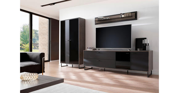 WOHNWAND in Schwarz, Eichefarben 321/185/50 cm - Eichefarben/Anthrazit, Design, Glas/Holz (321/185/50cm) - Novel